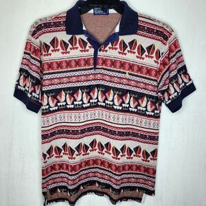 Polo Ralph Lauren Red and Blue Sailboat Nautical Polo Shirt Size Medium